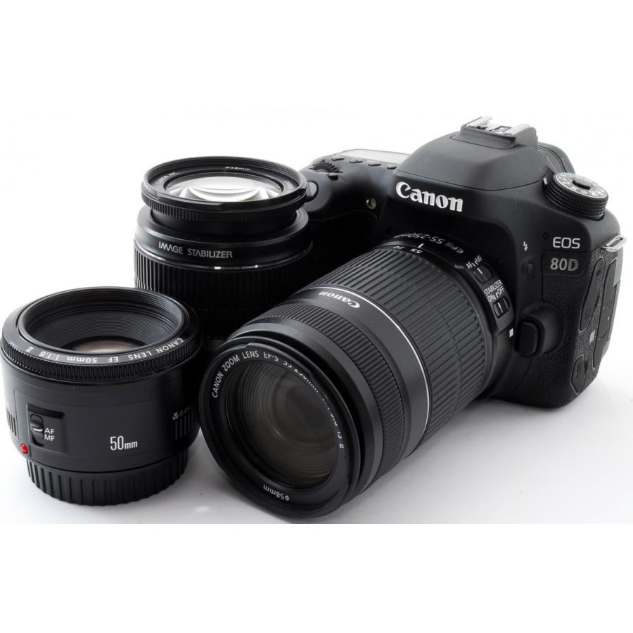 EOS キヤノン デジタル一眼レフカメラ CANON 80D トリプルレンズ 中古