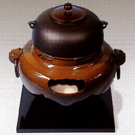 茶道具 錆びない釜 電熱風炉 野々田式 合金製 鬼面風炉 古銅色 炭型