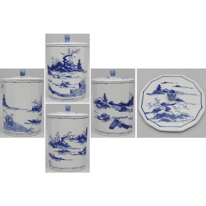 茶道具 水指 水器 細水指 十二角 染付山水 西尾瑞豊作 桑小卓用 茶道