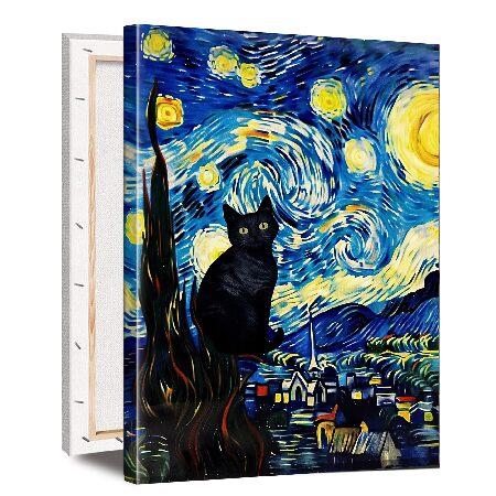 並行輸入品】 ALMLZL ゴッホ ウォールアート 星月夜 黒猫 アート
