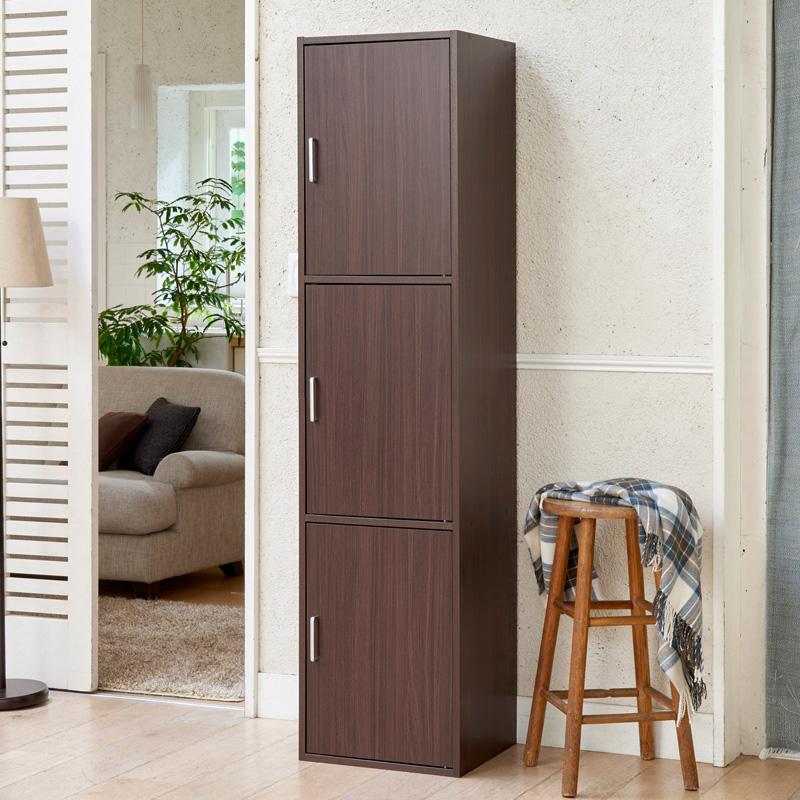 扉付き収納庫 3ドアタイプ キャビネット 木製 ナチュラル 幅45cm 奥行