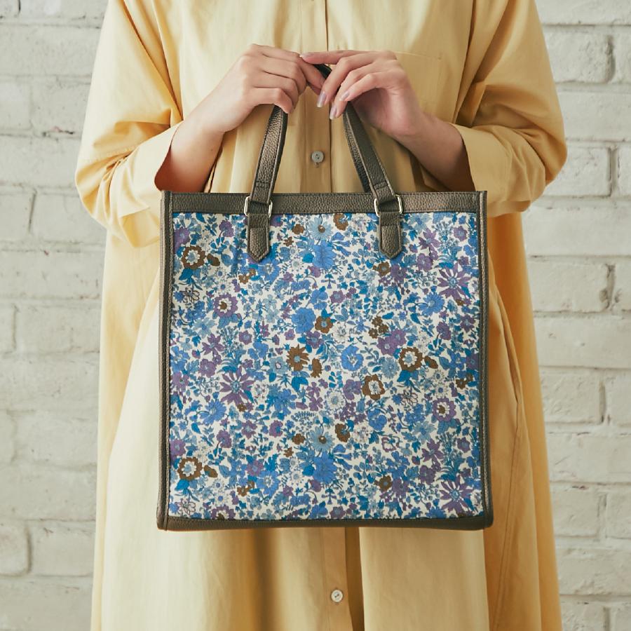 リバティ ストロベリーメドウ フロッキー加工 グレー トートバッグ