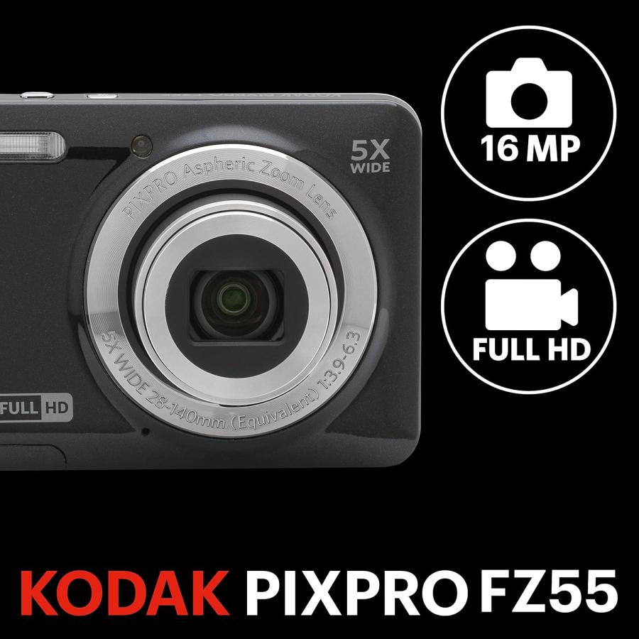 KODAK PIXPRO FZ55 16MP デジタルカメラ 光学5倍ズーム 広角 28mm 2.7