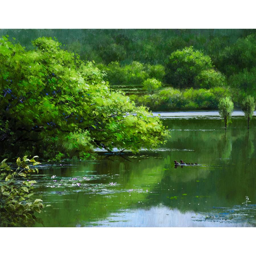 長岡 卓 「新緑の水面（大分県国東半島）」 油彩F6号 : 一枚の繪