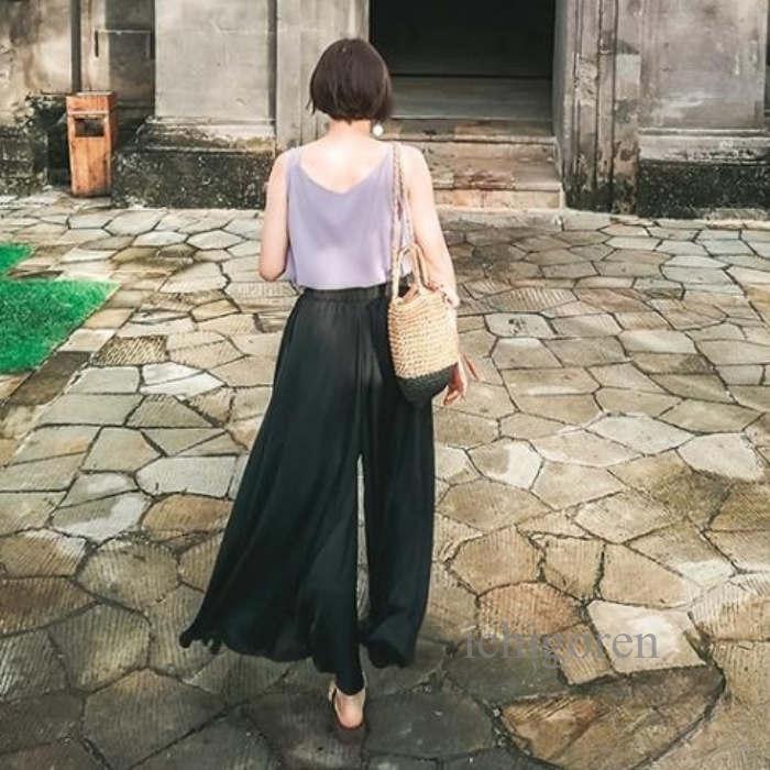 ワイドパンツ フレアパンツ レディース サテン スカーチョ ロング