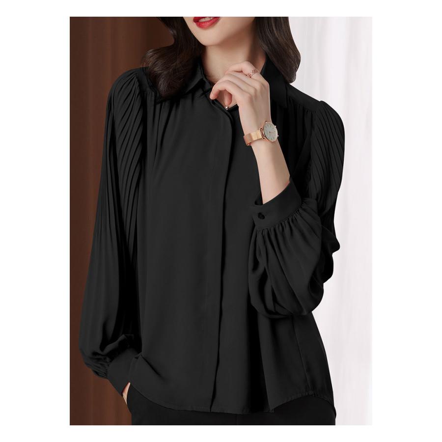 ブラウスレディースシャツシフォン黒トップス長袖上品ブラウス