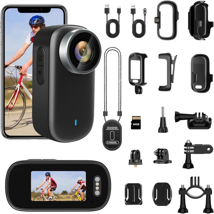 4Kアクションカメラ ウェアラブルカメラ 64GBカード付属 123度広角小型
