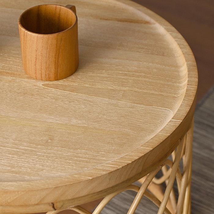 サイドテーブル 丸 50 完成品 円形 ラタン チーク 幅50cm 高さ40cm 籐