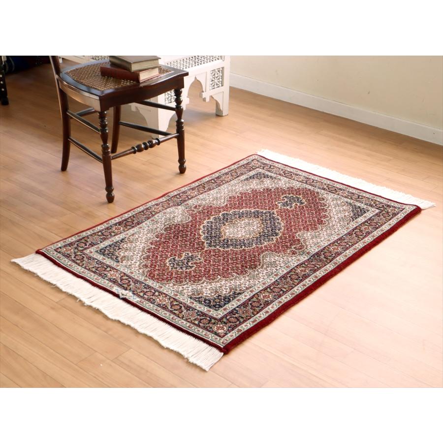 ペルシャ絨毯 タブリーズ産マヒ 玄関マット 120x82cm ボルドー