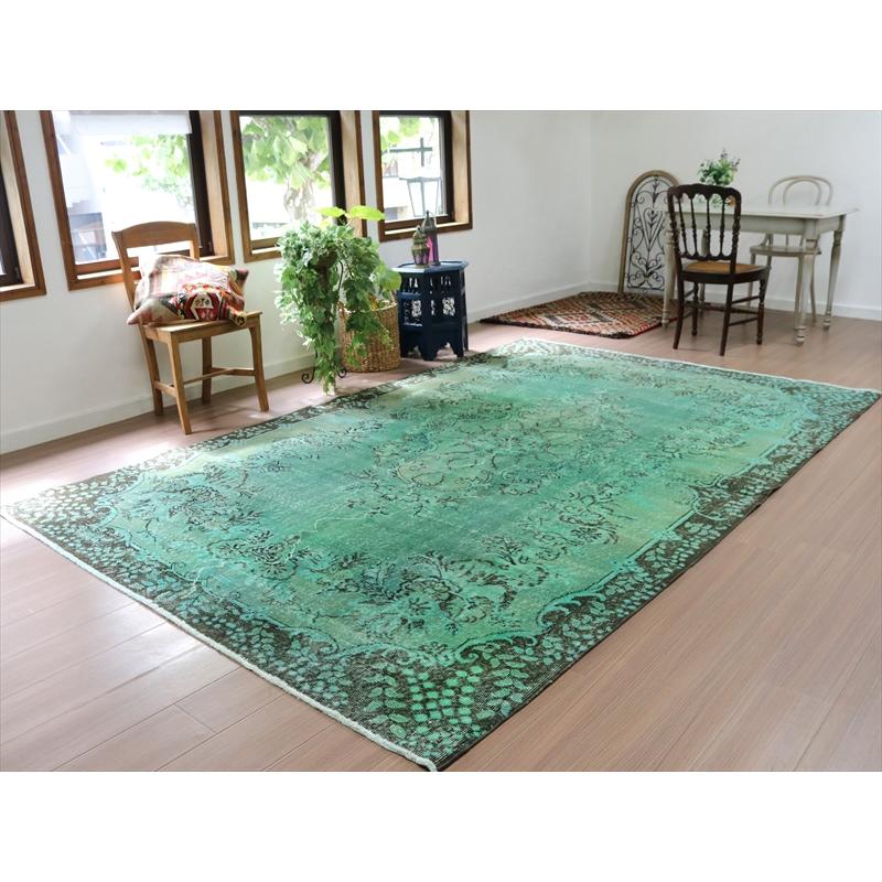 109×198 オーバーダイ グリーンワンカラー トルコヴィンテージラグ 109