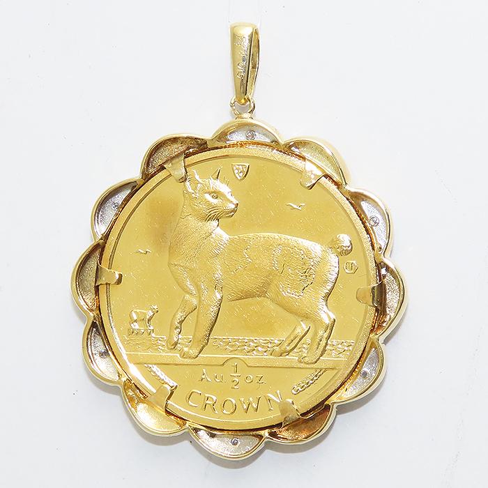 クラウンコイン ダイヤモンド ペンダント トップ K24 K18 Pt900 1/2oz