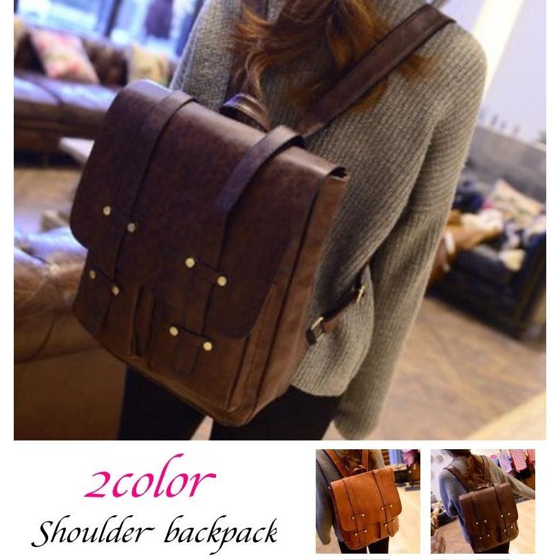 ショルダー リュックサック レディース 合皮レザー 2way ブラウン