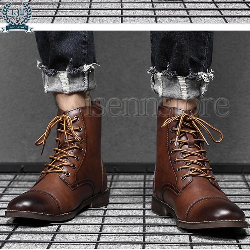 レザー プレーンミッドブーツ メンズ ワークブーツ ハイカット レース