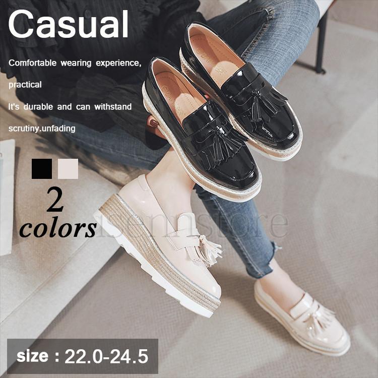 ローファー 革靴 レディース 前厚プラットフォーム クッションイ