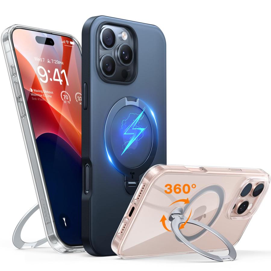 TORRAS iPhone 16 Pro 用 ケース【超剛性｜360° ゼンマイ式スタンド