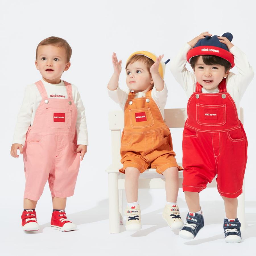 MIKI HOUSE（ミキハウス） オーバーオール 6分丈 赤 黒 ライト
