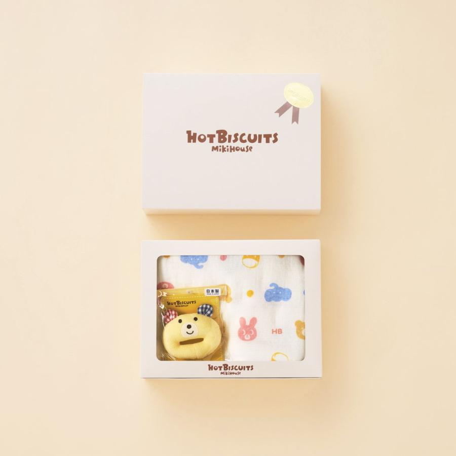 HOT BISCUITS ミキハウス 出産祝い 内祝い ガーゼバスタオル＆ラトル