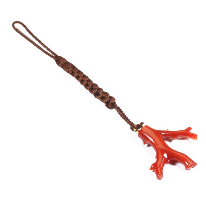 宝石珊瑚のSANSUI 赤珊瑚 根付け ストラップ 枝 無染色 SANSUI : 宝石