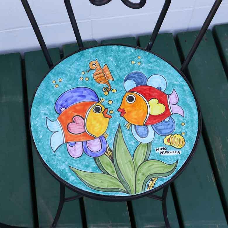 イタリア テーブルセット 魚・グリーン ガーデンテーブル チェア 3点