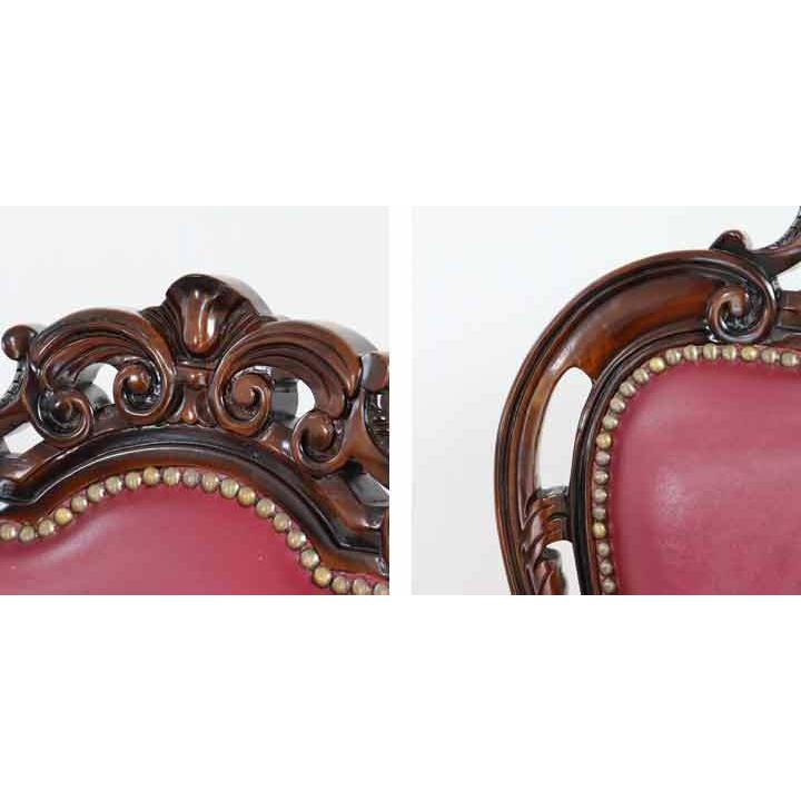 ダイニングチェア 合皮 ワインレッド マホガニー 猫脚 完成品 レザー