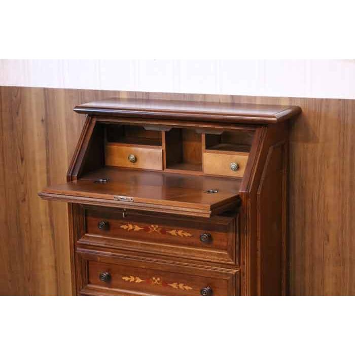 イタリア デスク ライティング ビューロー 3段 茶 象嵌 丸脚 完成品