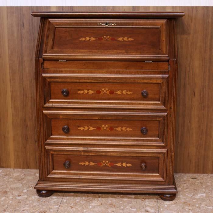 イタリア デスク ライティング ビューロー 3段 茶 象嵌 丸脚 完成品