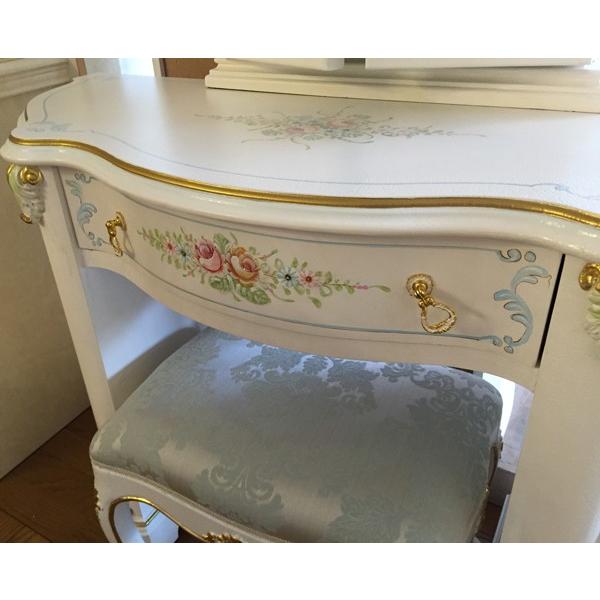 ロココ調 ドレッサー 三面鏡 イス付き 白家具 アンティーク エレガント