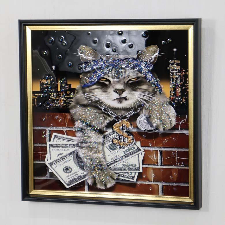 アートフレーム ワイルドキティ 猫 クリスタルピクチャー 額絵