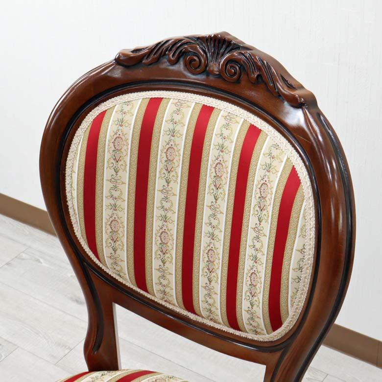 イタリア ダイニングチェア 4脚セット 猫脚 レッドストライプ 完成品