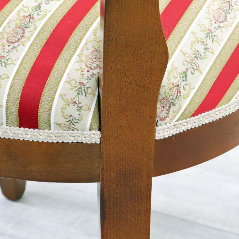 イタリア ダイニングチェア 4脚セット 猫脚 レッドストライプ 完成品