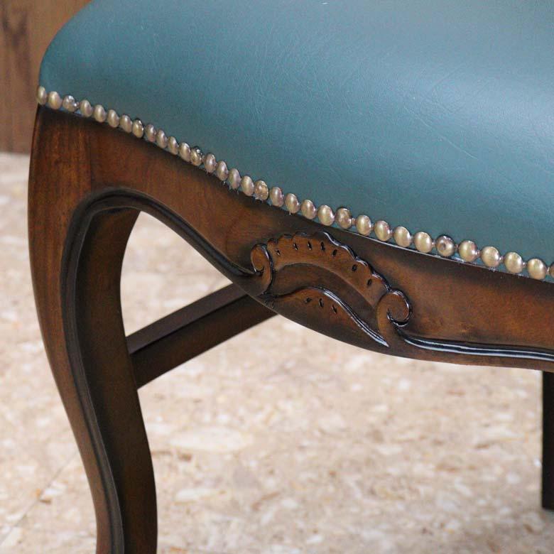 ダイニングチェア 合皮 グリーン マホガニー 猫脚 完成品 レザー 茶