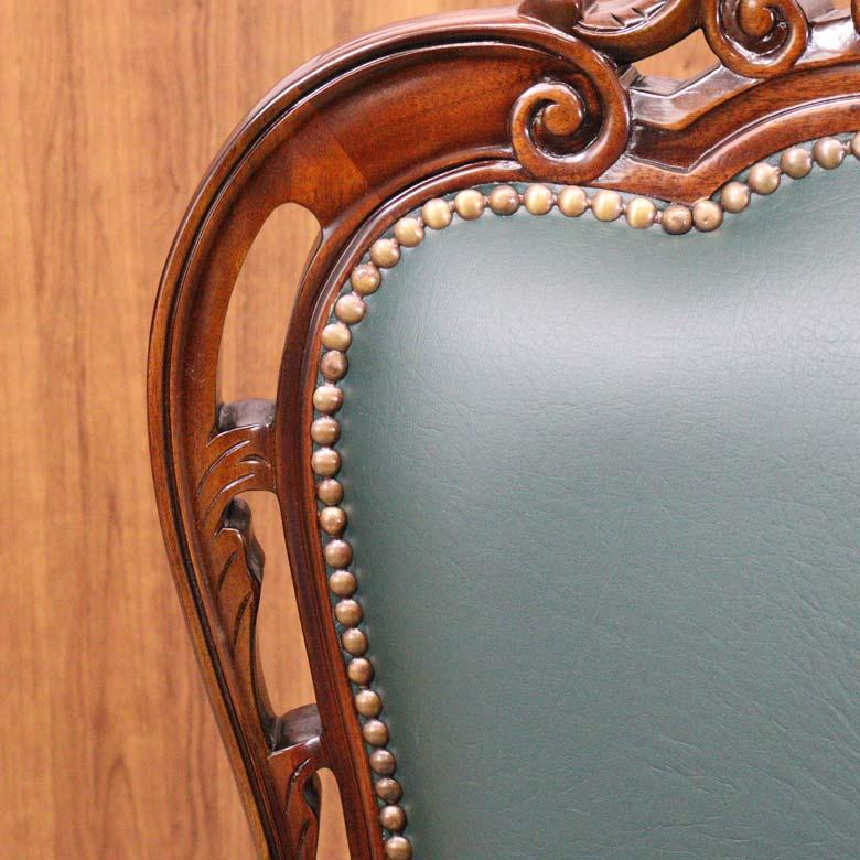 ダイニングチェア 合皮 グリーン マホガニー 猫脚 完成品 レザー 茶