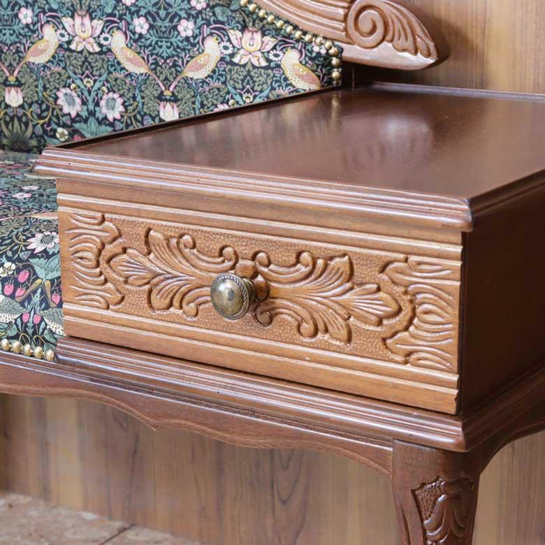 テレフォンベンチ おしゃれ いちご泥棒 グリーン 木製 ベンチ 猫脚