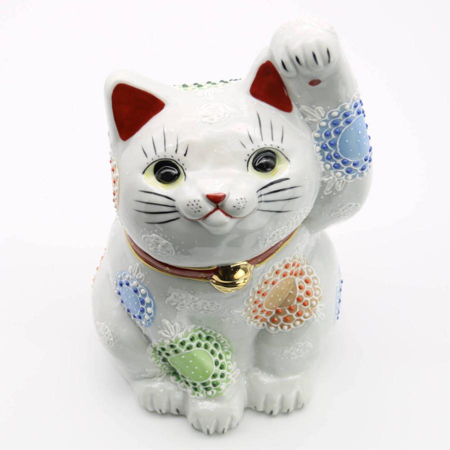 九谷焼 九谷焼招き猫（左手人お客招き猫）7号白盛 : 北山堂 - 通販