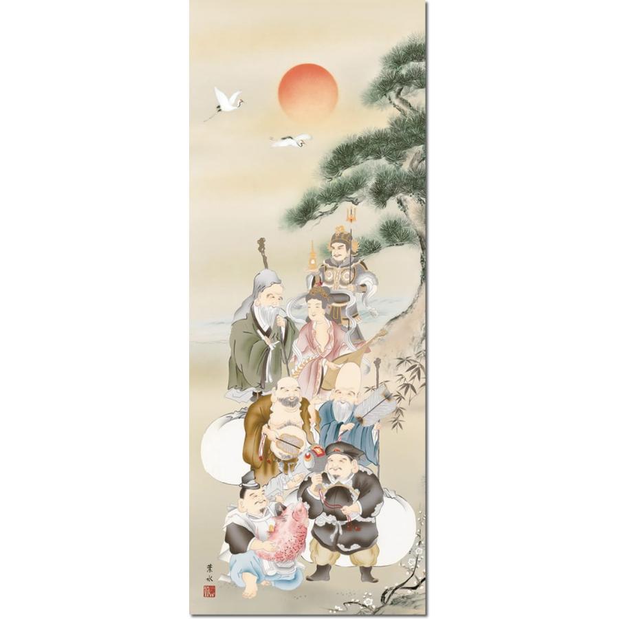 掛け軸 掛軸-七福神/緒方 葉水[尺三 化粧箱 風鎮 和室 床の間 縁起開運