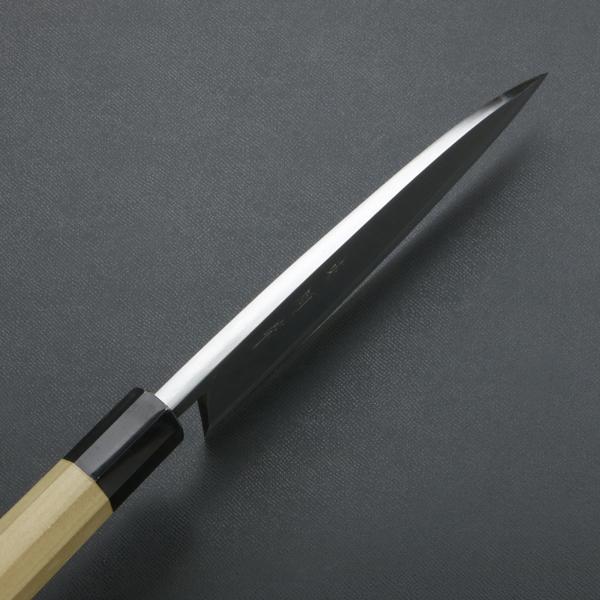 東周作 出刃包丁 片刃 165mm 青紙2号 付け鋼 霞研ぎ仕上げ 八角水牛柄