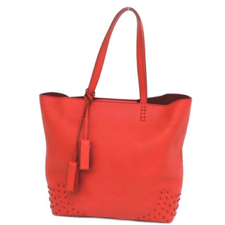 TOD'S（トッズ） TOD'S スタッズ付きトートバッグ 赤 レザー 【中古