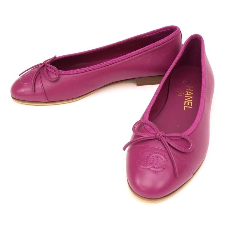 CHANEL バーガンディ バレエシューズ ココマーク フラット38.5 CHANEL