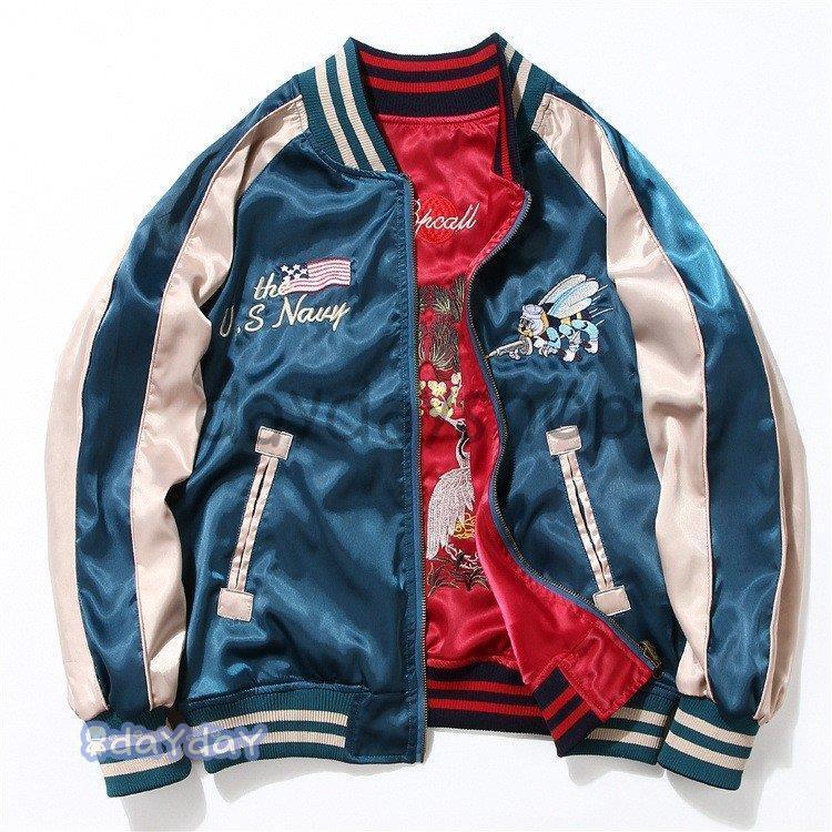 ポイントアップ スカジャン 男女兼用 横須賀メンズ刺繍 ブルゾン 両面