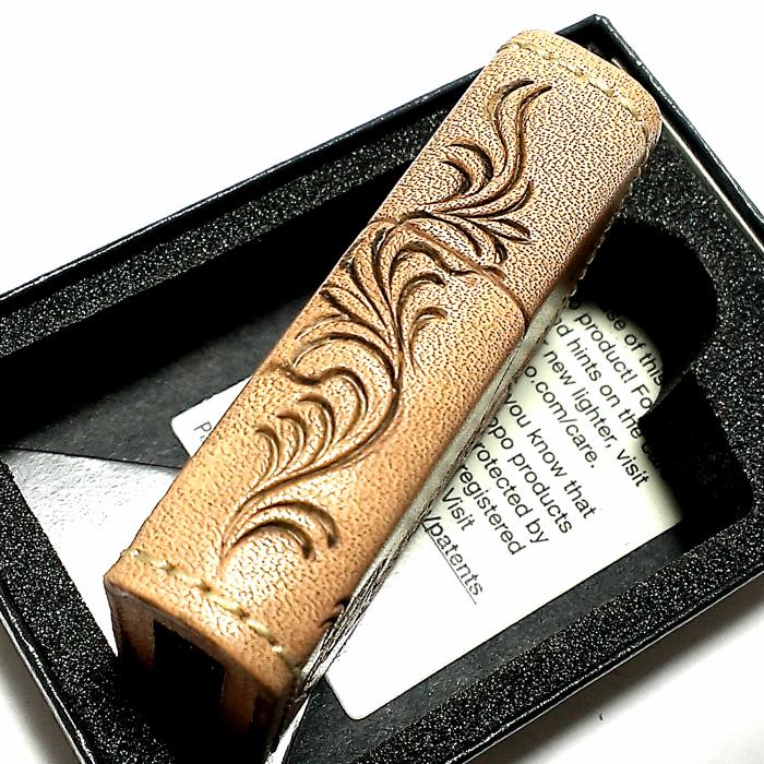 ZIPPO（ジッポー） ライター 革巻き ジッポ 唐草 3面彫刻 おしゃれ