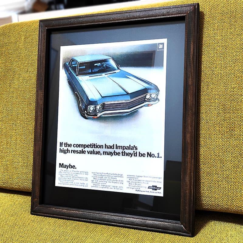 フレームポスター 車 アメリカン ヴィンテージ 木製 壁掛け BLUE CAR