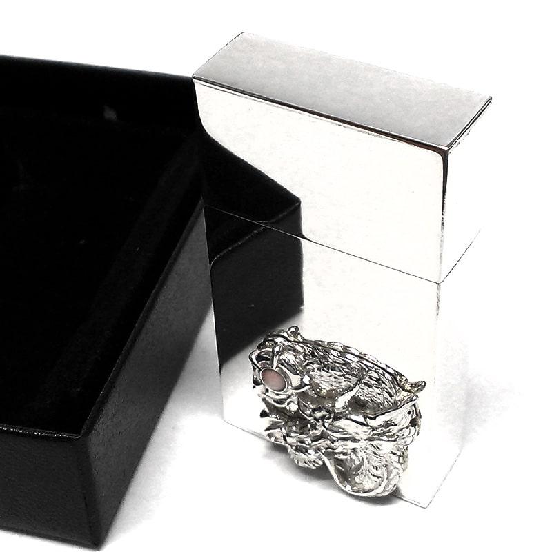 スターリングシルバー950 オイルライター スリム 一点物 ドラゴン 純銀