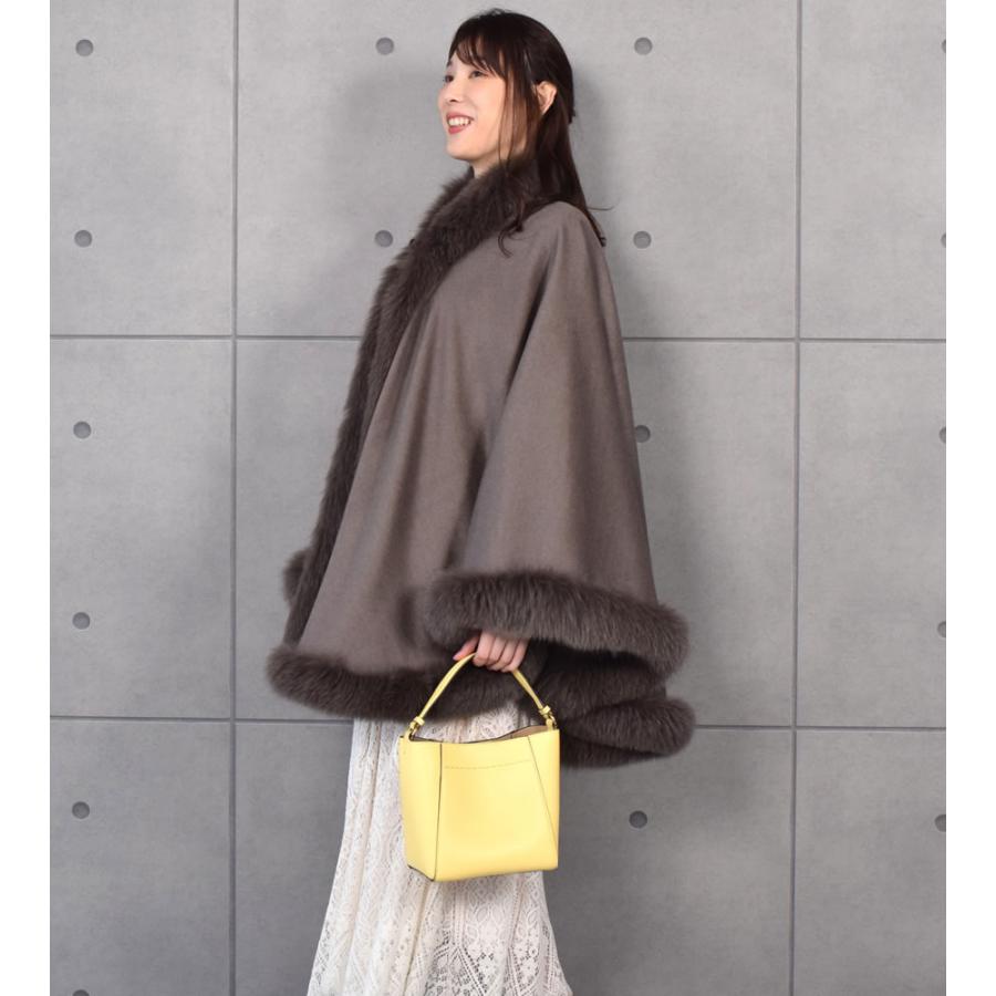 爆買 ポンチョ ケープ 日本製 カシミヤ100% 大判フォックス ファー付き