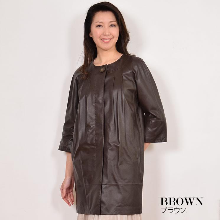 爆買 ノーカラーコート ラム レザー 本革 本皮 レザージャケット 革