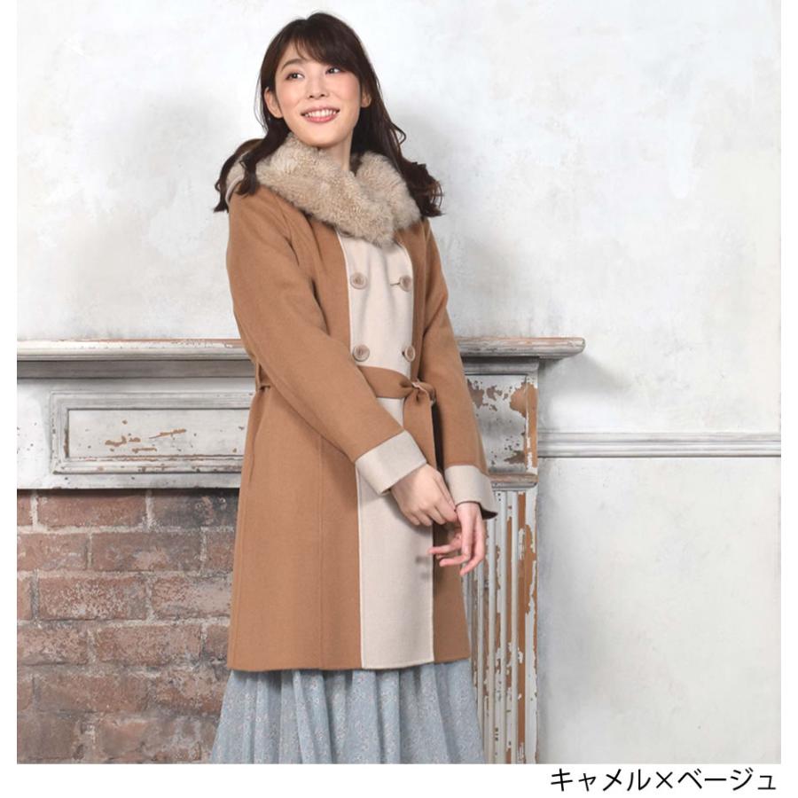 爆買 カシミヤファー カシミヤコート混紡 ダブルフェイス コート