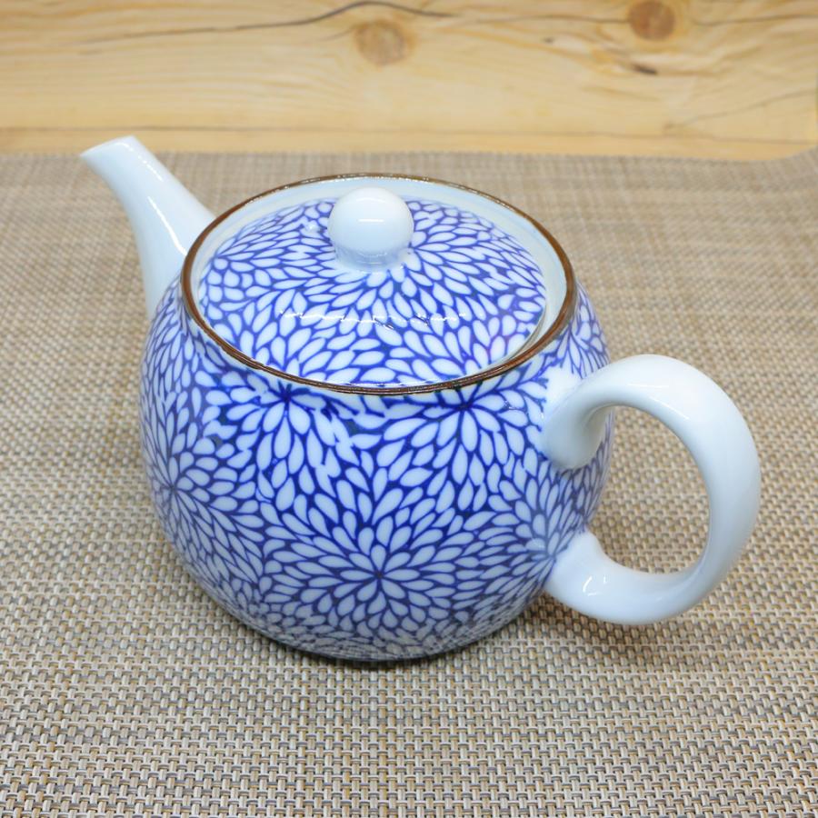 急須 有田焼 華菊青丸ポット 花柄｜和食器 陶器 三階菱 : 有田焼通販