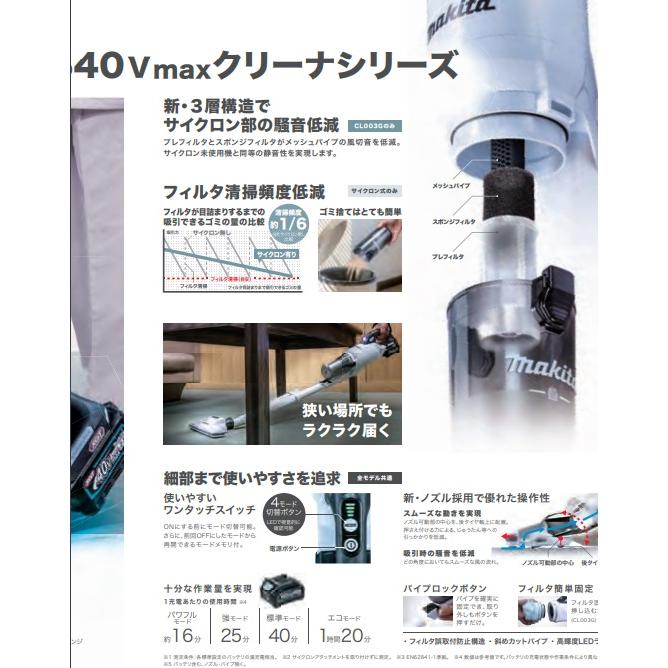 マキタ（makita） 40Vmax充電式クリーナー CL003GZW［白］／CL003GZO