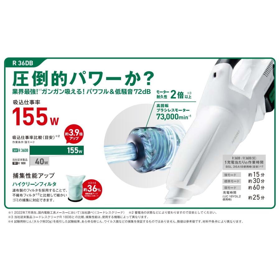 HiKOKI 工機 MV(36V)コードレスクリーナー R36DB(XPZ) ホワイト