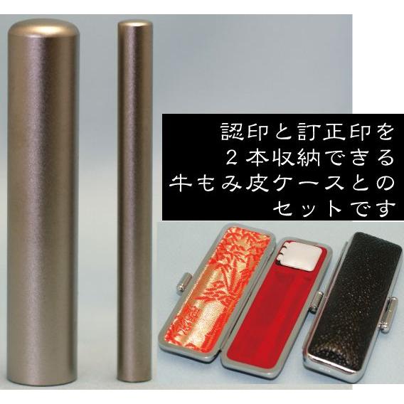 訂正印+認印 チタン 印鑑セット マットブラスト 6+12ミリ 修正印