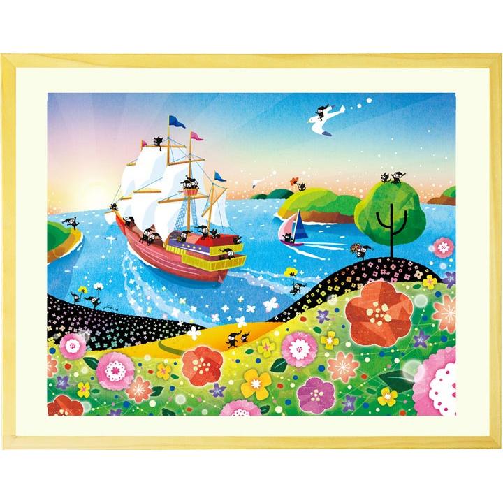 絵画 海 インテリア 朝日 (輝きの朝/Mプラスサイズ) 額入り 風景画